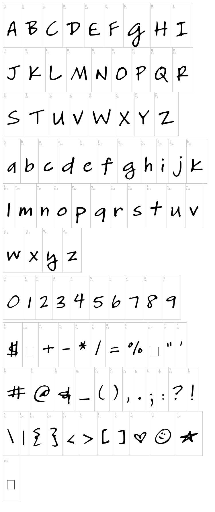 DJB HeatherG font map